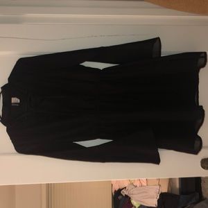 black flowy long sleeve dress with tie